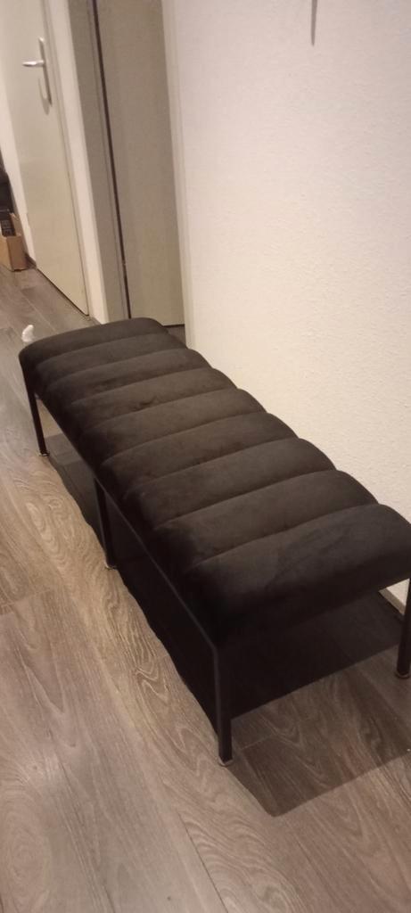 Bankje zwart velvet Casa nieuw met kaartje 135 x 38 x 45, Huis en Inrichting, Banken | Bankstellen, Nieuw, Rechte bank, Overige maten
