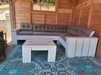 Steigerhouten loungeset - inclusief kussens en tafel, Tuin en Terras, Tuinsets en Loungesets, Ophalen, Gebruikt, Steigerhout, Bank