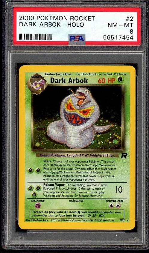 Dark Arbok Holo PSA 8 - 2/82 - Team Rocket 2000, Hobby en Vrije tijd, Verzamelkaartspellen | Pokémon, Zo goed als nieuw, Losse kaart