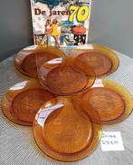 6 Vintage Duralex Frosted Wave Amber Diner borden, Ophalen of Verzenden, Bord(en), Overige stijlen, Glas