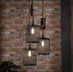 **Set van 3 Stoere Industriële Hanglampen met Touwdetail - Z, Ophalen of Verzenden, Nieuw, Minder dan 50 cm