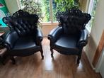 2 Lederen Franse Barokstoelen, Huis en Inrichting, Fauteuils, Ophalen, Gebruikt, Barok, Minder dan 75 cm