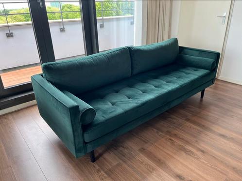 Bank Groen Velvet Trendhopper 225cm, Huis en Inrichting, Banken | Bankstellen, Zo goed als nieuw, Rechte bank, Driepersoons, 200 tot 250 cm