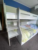 Stapelbed met kastruimte en lade, wit met zilvergrijs, Huis en Inrichting, Ophalen, Gebruikt, 90 cm, Eenpersoons