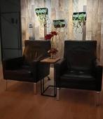 2 zwarte leren molinari fauteuils, Ophalen, Gebruikt, Modern, 50 tot 75 cm