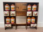 Vintage kruidenrek compleet met potten en laatjes, Antiek en Kunst, Ophalen of Verzenden