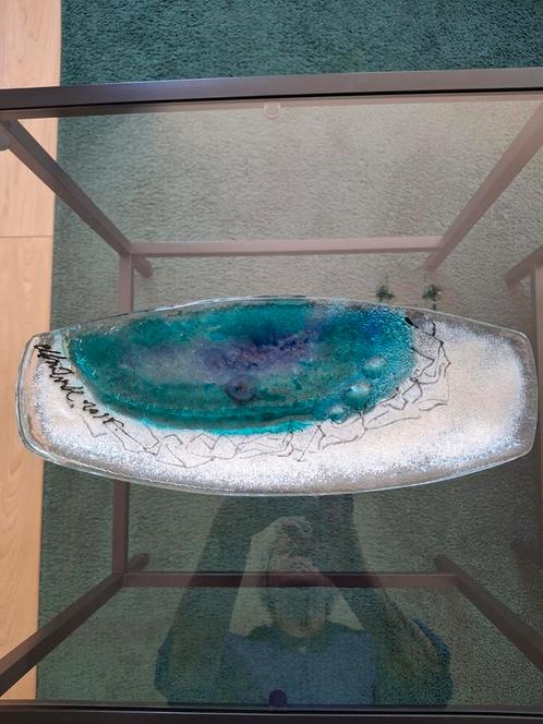 Ovale handgemaakte kunstzinnige glazen schaal., Antiek en Kunst, Antiek | Glas en Kristal, Ophalen of Verzenden