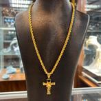21k gouden rope ketting met kruis hanger nieuw, Ophalen of Verzenden, Nieuw, Goud