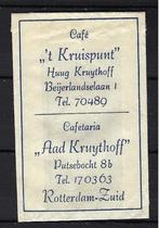 982 Rotterdam cafe 'T KRUISPUNT - cafetaria AAD KRUIJTHOFF, Verzamelen, Ophalen of Verzenden, Nederland
