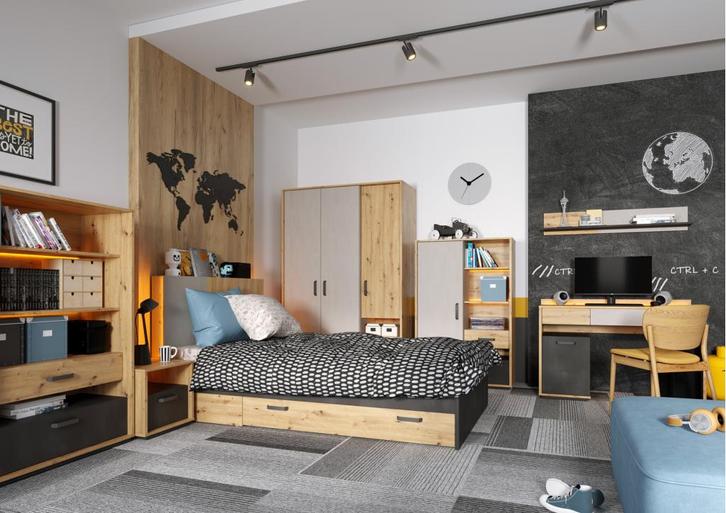 Qubic tienerkamer, zelf samen te stellen - Artisan eiken/gri, Kinderen en Baby's, Kinderkamer | Bedden