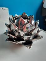 zilverkleurige kandelaar vorm bloem 10 cm.hoog, 15 cm.breed, Ophalen of Verzenden, Metaal, Minder dan 25 cm