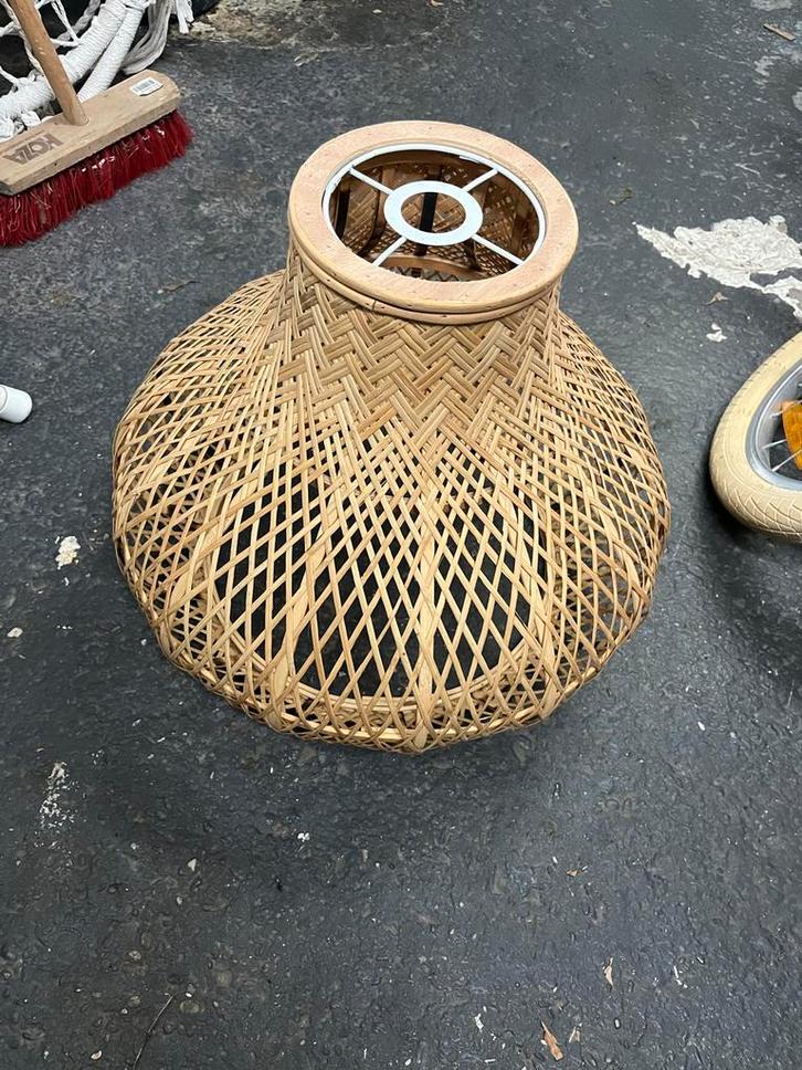 Rotan Lampenkap - Sfeervolle Verlichting, Huis en Inrichting, Lampen | Lampenkappen, Zo goed als nieuw, 25 tot 50 cm, Rond, Beige