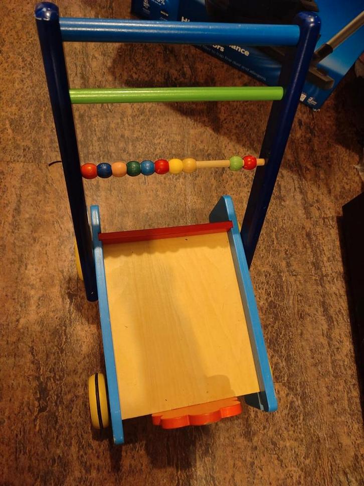 Houten Loopwagen met Blokken - Zo Goed Als Nieuw!, Kinderen en Baby's, Speelgoed | Educatief en Creatief, Zo goed als nieuw, Bouwen