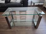 TV tafel RVS-glas, Huis en Inrichting, Tafels | Bijzettafels, 75 cm of meer, Rechthoekig, Ophalen, 45 tot 60 cm