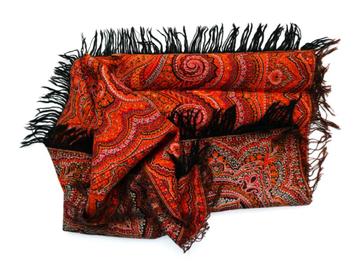 Antiek wollen worteldoek met paisley patroon 100 x 100 cm. beschikbaar voor biedingen