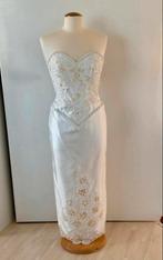 Witte strapless avondjurk met kant en parels, Ophalen of Verzenden, Zo goed als nieuw, Wit, Trouwjurk