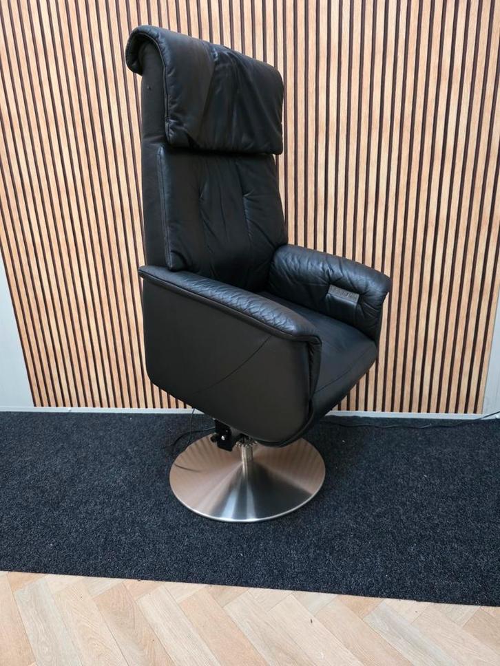 Prominent accu sta op stoel leer relax fauteuil zwart draai, Huis en Inrichting, Fauteuils, Zo goed als nieuw, Leer, 50 tot 75 cm