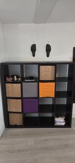 IKEA KALLAX 4x4 Kast – Zwarte Boekenkast met Opbergboxen, Ophalen, 100 tot 150 cm, 100 tot 150 cm, Met lade(s)