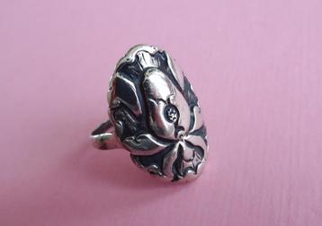 jwg Grote vintage bohemian 70s ring orchidee bloem zilver beschikbaar voor biedingen