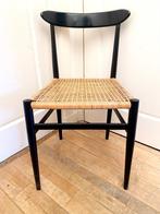 Vintage Mid-Century zwarte Deense stoel met rieten zitting, Ophalen, Riet of Rotan, Gebruikt, Zwart