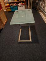 Glazen Bijzettafel met Metalen Onderstel, Huis en Inrichting, Tafels | Bijzettafels, Minder dan 55 cm, Gebruikt, Glas, Rechthoekig