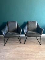 2 antraciet stoelen met zwarte poten, Huis en Inrichting, Ophalen, Gebruikt, 75 tot 100 cm, 75 tot 100 cm