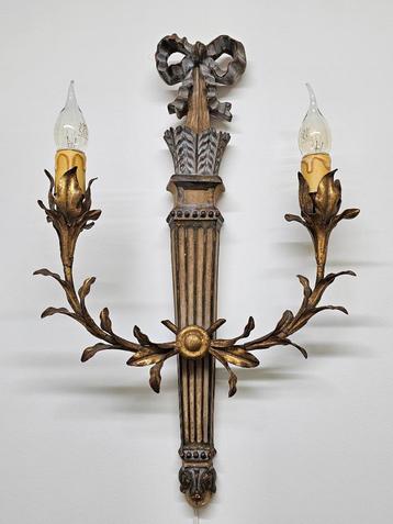 Antieke wandlamp applique met strik * hout verguld metaal beschikbaar voor biedingen