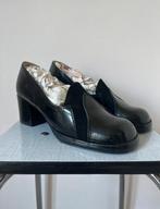 Vintage lak/velvet blokhakken, 38. Fluweel 60s 70s party, Pumps, Verzenden, Zwart, Vintage