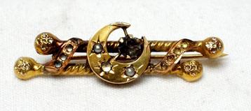 Broche juweel goud halve maan parels glas barette. beschikbaar voor biedingen