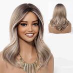 Pruik halflang haar blondmix in laagjes met pony, Verzenden, Nieuw, Pruik of Haarverlenging