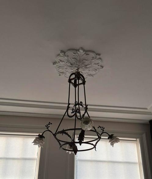 Antieke bronzen kroonluchter, Huis en Inrichting, Lampen | Kroonluchters, Gebruikt, Glas, Metaal, Ophalen