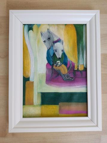 Moedermuis met Kindje - Olieverfschilderij babykamer  beschikbaar voor biedingen