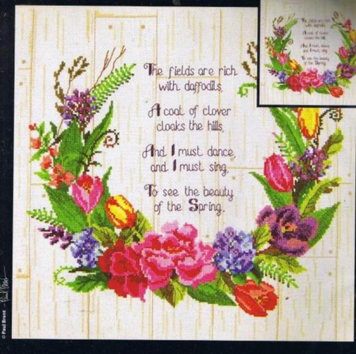 Borduurpakket Spring Sentiments van Janlynn, Hobby en Vrije tijd, Borduren en Borduurmachines, Nieuw, Borduurpakket, Ophalen of Verzenden