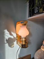 Vintage Wandlamp Messing met Glazen Kap, Ophalen of Verzenden, Gebruikt, Glas, Vintage