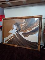Kunst surfer op golf schilderij met bamboe lijst abstract, Ophalen