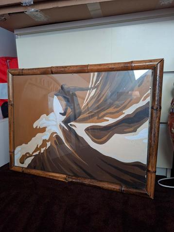 Kunst surfer op golf schilderij met bamboe lijst abstract beschikbaar voor biedingen