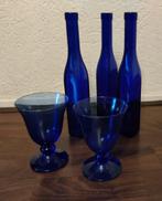 Sierflessen blauw 3 stuks en blauwe glazen 2 stuks, Ophalen of Verzenden