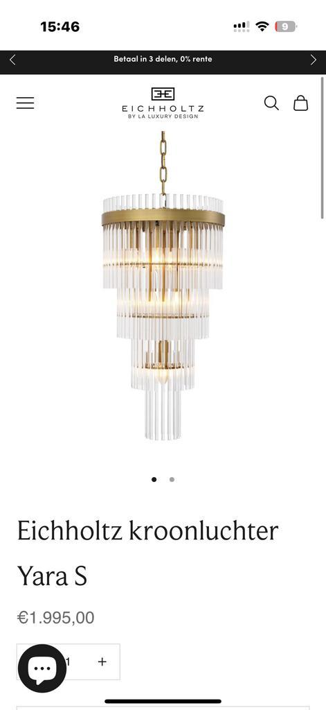 Eichholtz Yara S Hanglamp - Stijlvolle kroonluchter, Huis en Inrichting, Lampen | Kroonluchters, Zo goed als nieuw, Glas, Ophalen of Verzenden