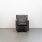 2x Leolux Dolcinea Fauteuil Donkergrijs Leer - Aluminium, Huis en Inrichting, Fauteuils, Gebruikt, Minder dan 75 cm, Ophalen of Verzenden