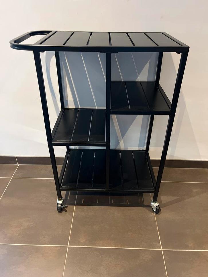 Zwart metalen verrijdbaar bakkerskastje, Huis en Inrichting, Woonaccessoires | Kapstokken, Gebruikt, Overige typen, Minder dan 100 cm
