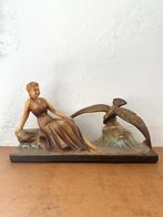 Antiek, art deco schouwbeeld, vintage gipsen Arnova beeld, Ophalen