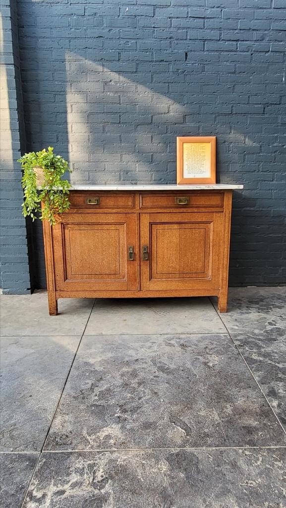 Vintage commode met marmeren blad., Huis en Inrichting, Kasten | Dressoirs, Gebruikt, 100 tot 150 cm, 25 tot 50 cm, Met lade(s)