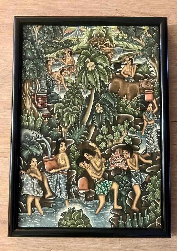 Bali (Ubud) Schilderij - Doek 38 x 52cm, Antiek en Kunst, Kunst | Schilderijen | Klassiek, Ophalen of Verzenden