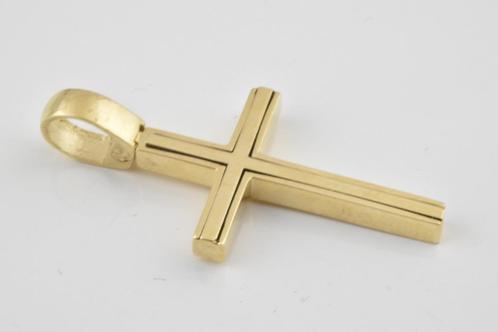 14 karaat gouden Kruis hanger 1493-G, Sieraden, Tassen en Uiterlijk, Kettinghangers, Gebruikt, Goud, Goud, Kruis of Symbool, Ophalen of Verzenden