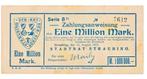 Duitsland 1 miljoen Mark 1923 bon Straubing, Postzegels en Munten, Bankbiljetten | Europa | Niet-Eurobiljetten, Ophalen of Verzenden