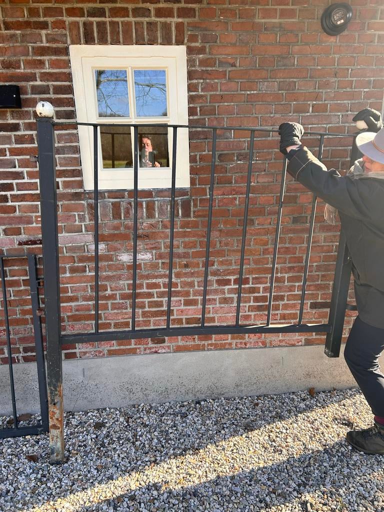 Tuinhek, handgesmeed, grachtengroen, Tuin en Terras, Tuinhekken en Hekwerk, Met poort, Gebruikt, Ophalen of Verzenden, Tuinhek