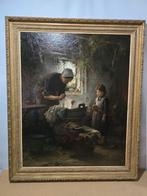 Schilderij J. Weiland - Vrouw en kind bij de was, Antiek en Kunst, Kunst | Schilderijen | Klassiek, Ophalen