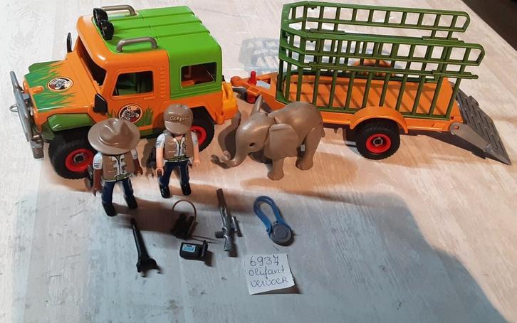 6937 olifanten vervoer jeep met aanhanger, Kinderen en Baby's, Speelgoed | Playmobil, Zo goed als nieuw, Complete set, Ophalen of Verzenden