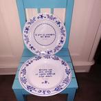 Unox stamppot bordjes met spreuk wit/blauw 2 stuks, Ophalen, Overige materialen, Gebruikt, Bord(en)