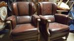 Klassiek eiken leder fauteuils, Huis en Inrichting, Ophalen, Gebruikt, 75 tot 100 cm